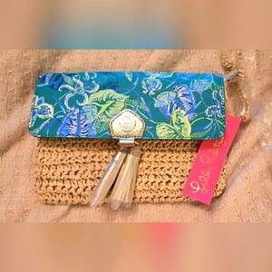 Lilly Pulitzer Blue Floral Woven Clutch